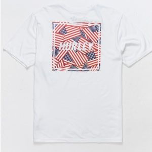 HURLEY 100% Cotton Four Corners White w/American Flag Graphic T-Shirt.  …